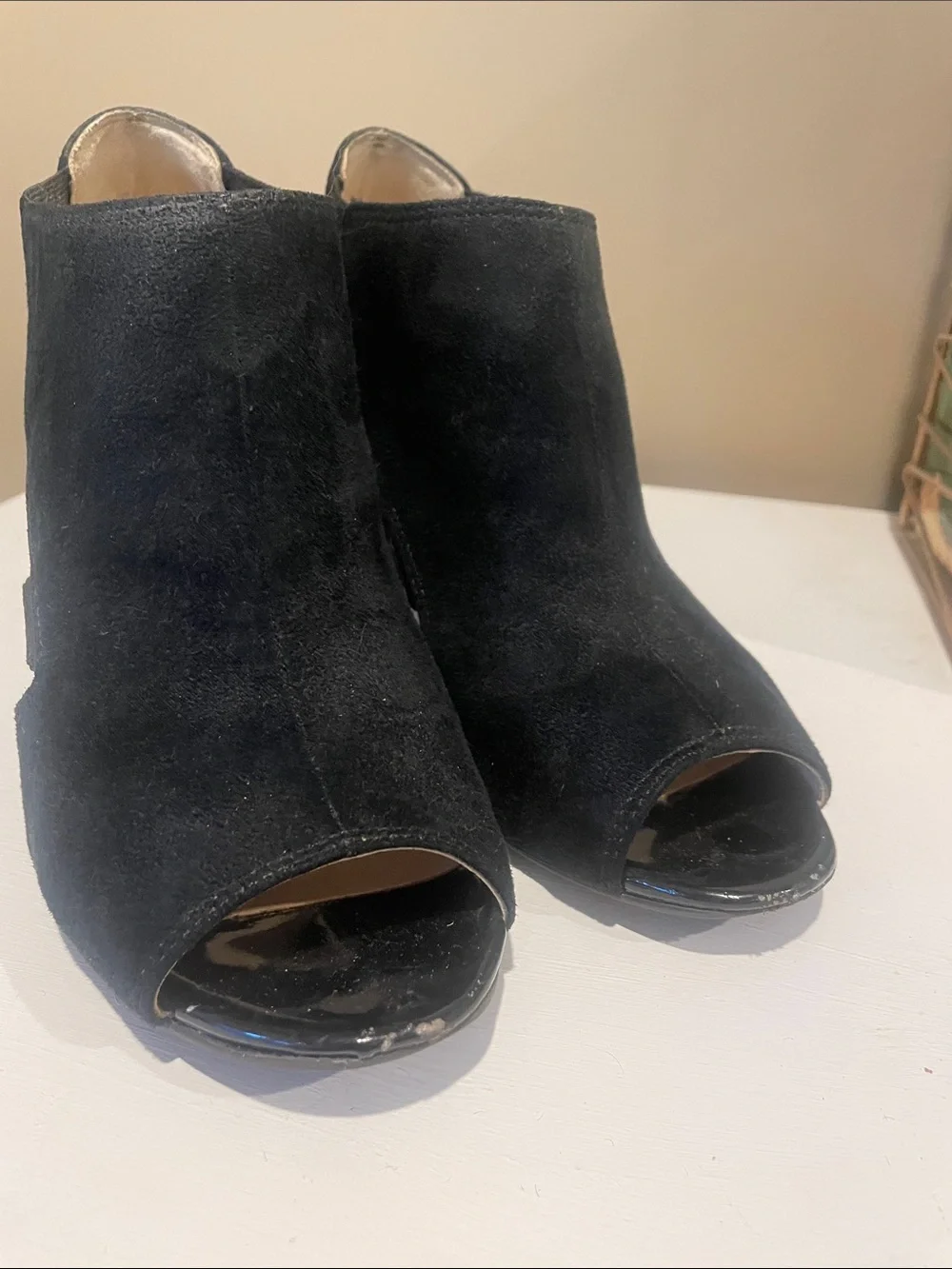 Life Stride Black Suede Peep-Toe Block Heel Sandals